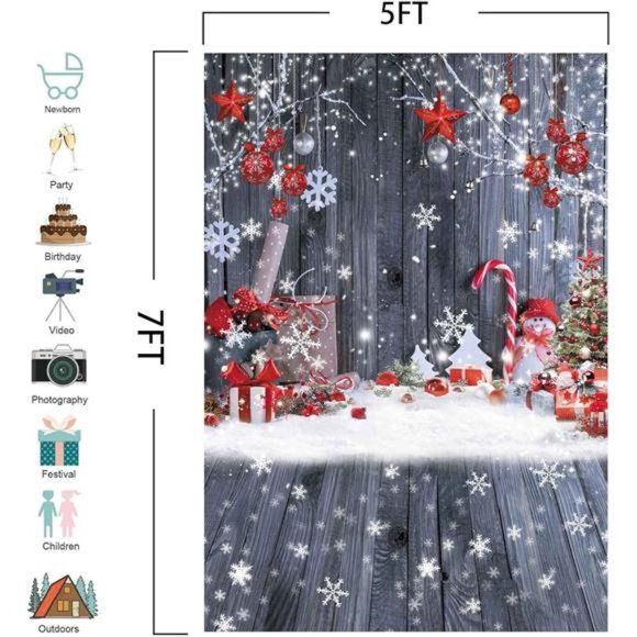 5X7FT Christmas Wood Wall Photography Banner Backdrop...